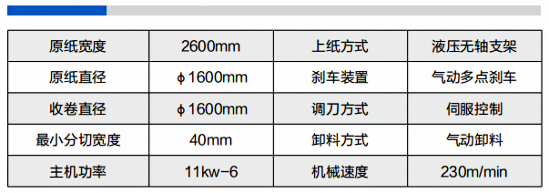 分切复卷机2600D型参数